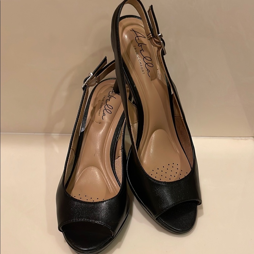 Abella Black Slingback Peep-Toe Heels
